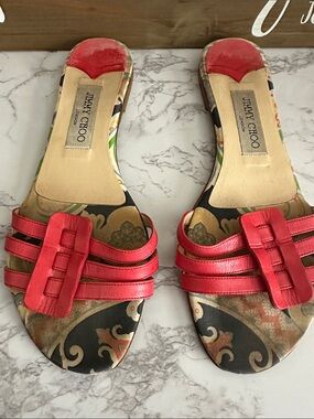 Jimmy Choo  Red Leather Flat Slides Size 38.5